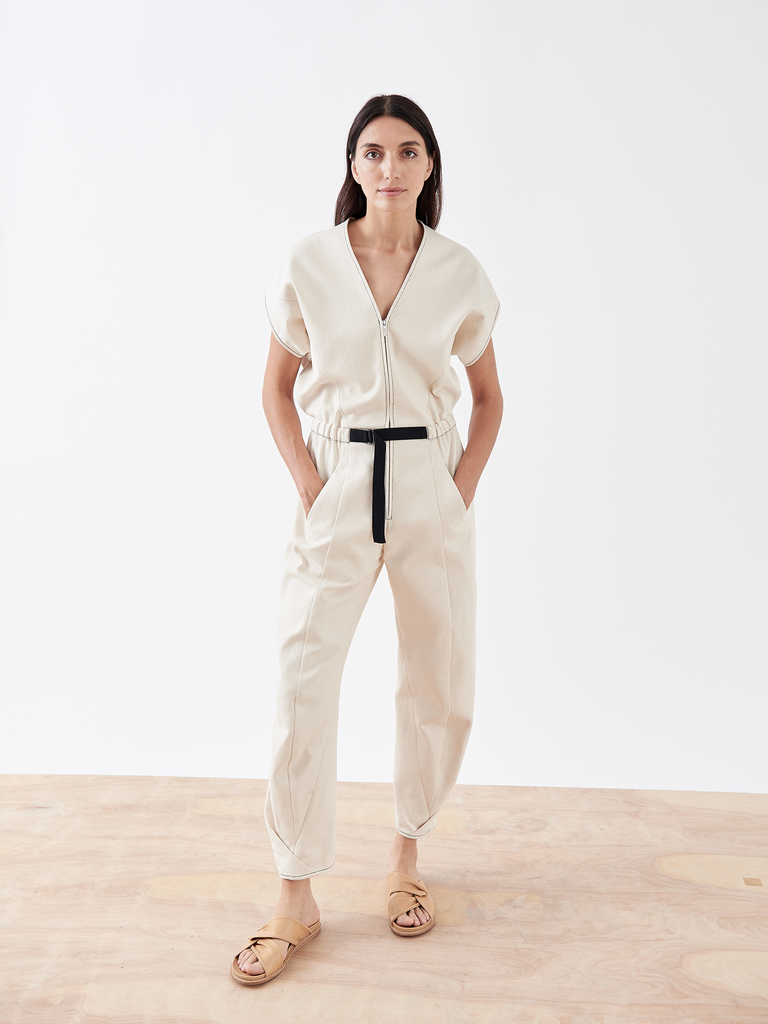 CONTRASTING PIPING JUMPSUIT - Oyster-white | ZARA United States